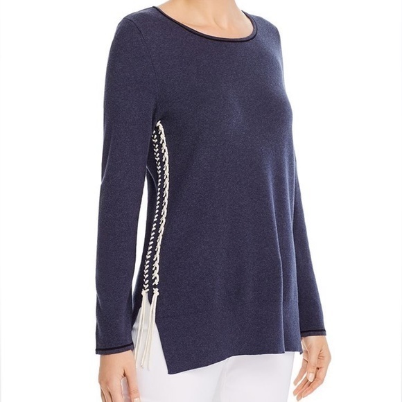 NIC+ZOE Tops - NIC + ZOE dark indigo double tie long sleeve top Blue/White New size small